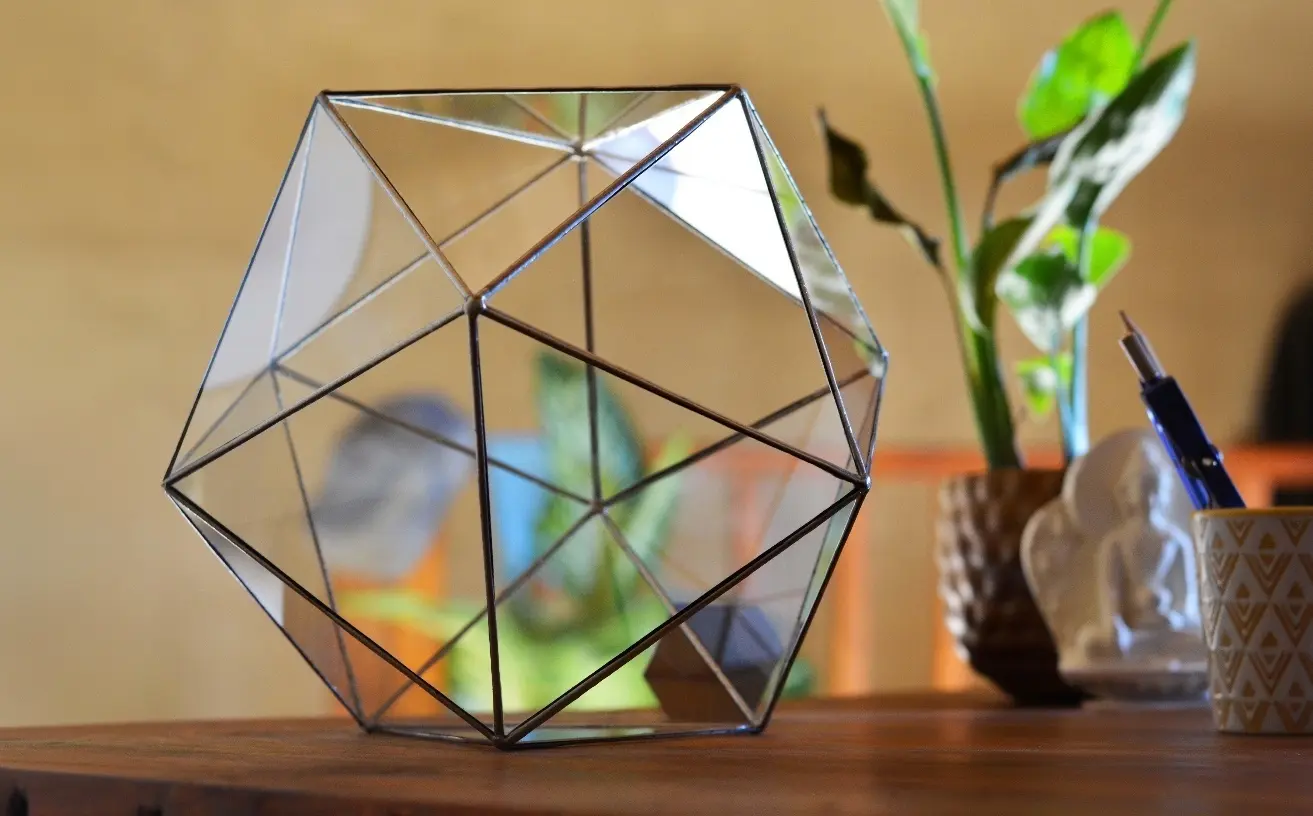 Icosahedron resting, in place in the workshop