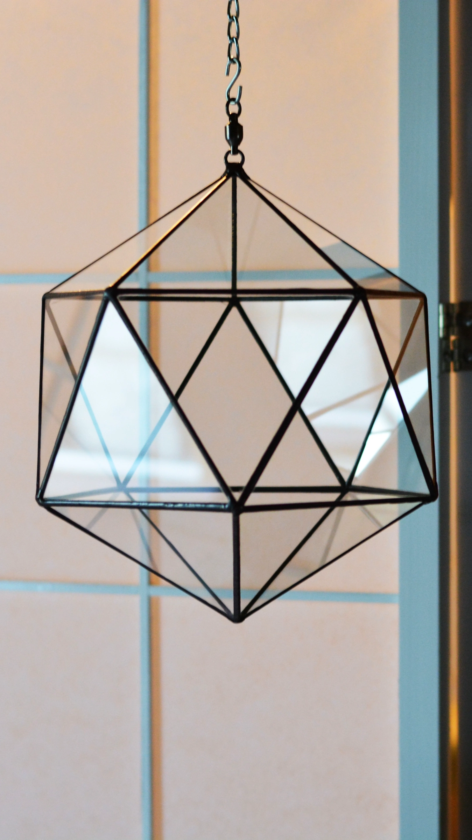 Hanging icosahedron, black patina