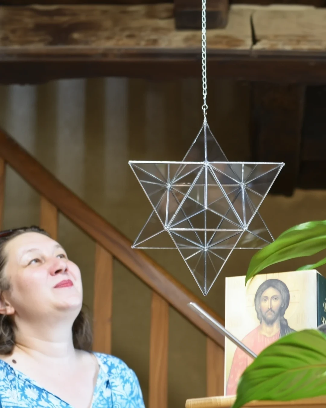 Anita beneath her hanging Merkabah